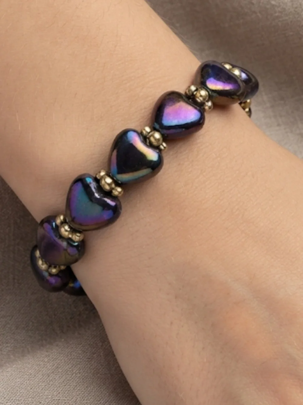 Iridescent Purple Heart Stretch Bracelet by